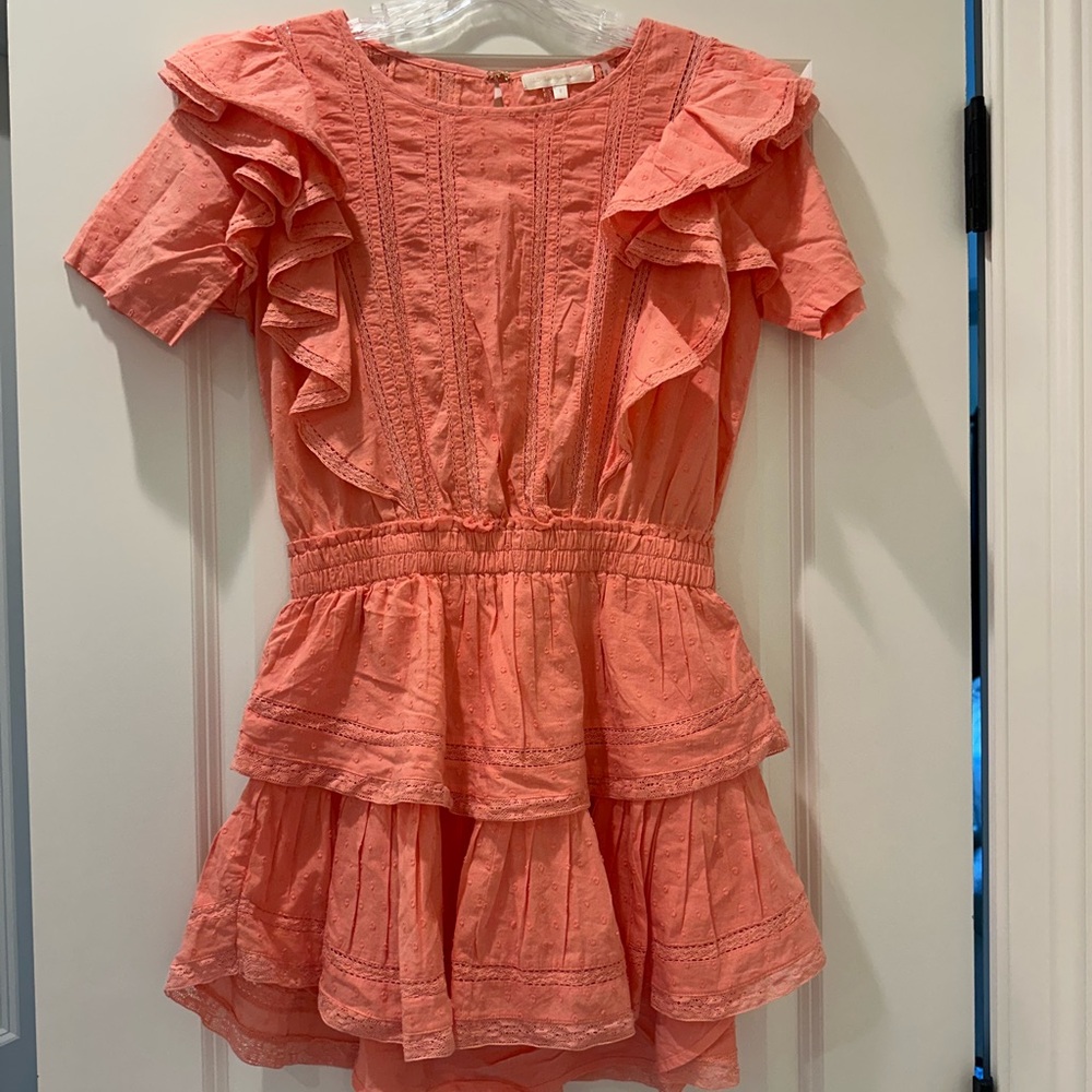 LoveShackFancy Coral Ruffle Mini Dress